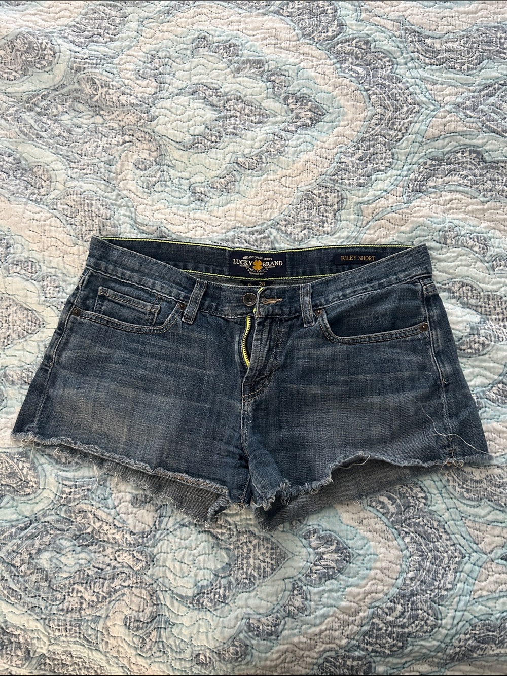 Lucky Brand Dark Blue Frayed Denim Jean Shorts